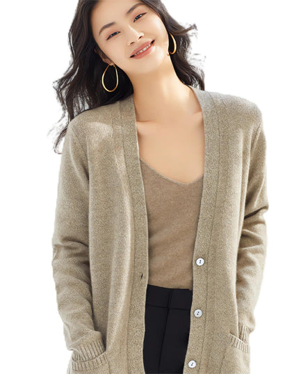 100% Pure Women's Cashmere V-Neck Cardigan, Loose Matching Solid Color Cardigan, Casual Coat Sweater