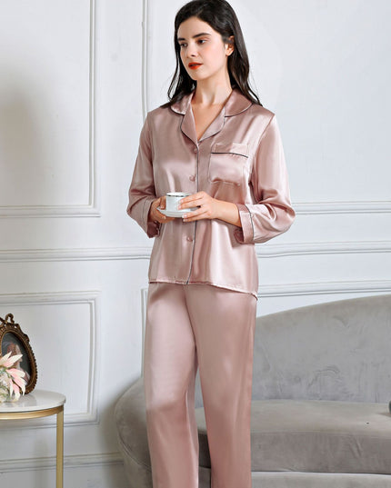 100% Silk Women's Fashion Silk Pajamas, Women's Long Sleeves & Pants Sets, Loose Sexy Home Wear