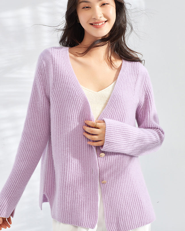 100% Pure Autumn  Generous  Cashmere Knitted Cardigan, Women's Long V-Neck Single-Breasted temperament,  Versatile Cashmere Sweater