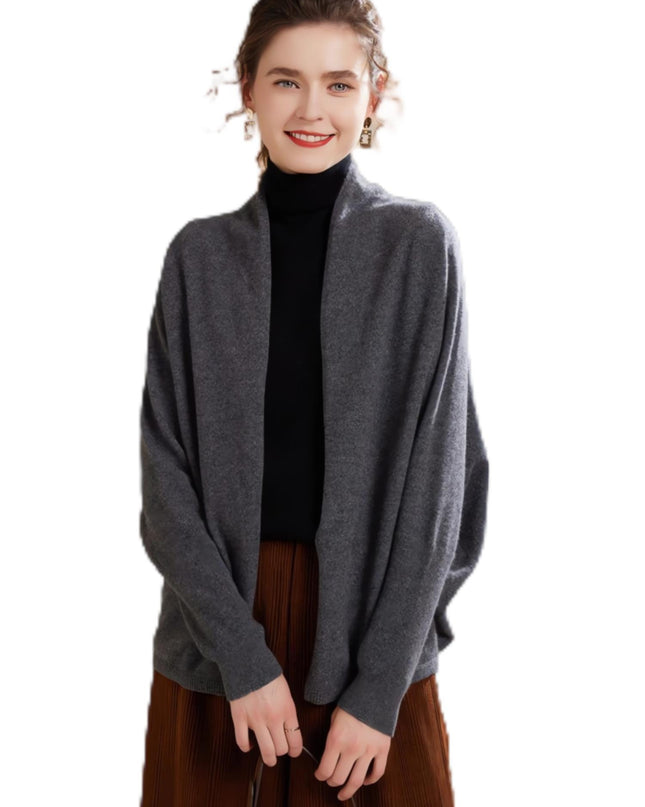 100% Cashmere Women's Casual Solid Color Cardigan, Early Autumn Design Thin Cardigan, Long-Sleeved Sweater Coat