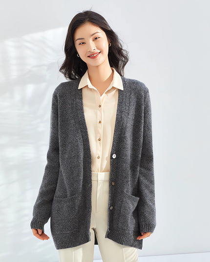 100% Pure Women's Cashmere V-Neck Cardigan, Loose Matching Solid Color Cardigan, Casual Coat Sweater