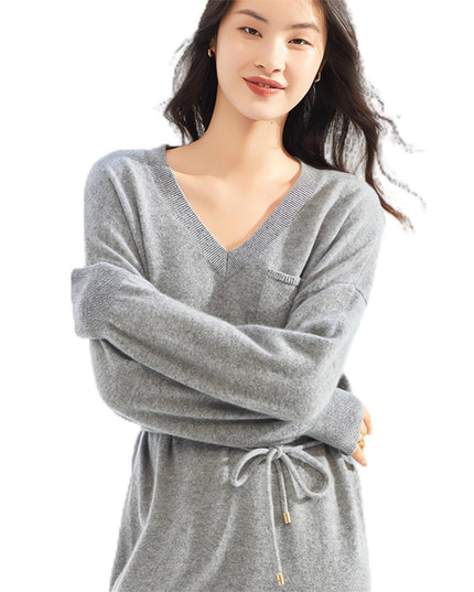 Autumn and Winter Light Luxury Pure Cashmere Dress Women's Medium-Length Casual Pullover Knitted Temperament Loose Solid Color Cashmere Sweater