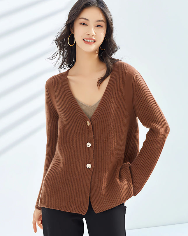 100% Pure Autumn  Generous  Cashmere Knitted Cardigan, Women's Long V-Neck Single-Breasted temperament,  Versatile Cashmere Sweater