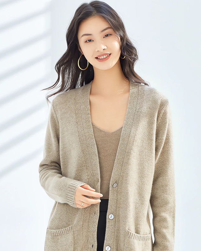 100% Pure Women's Cashmere V-Neck Cardigan, Loose Matching Solid Color Cardigan, Casual Coat Sweater