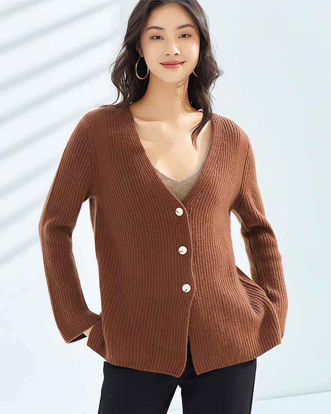 100% Pure Autumn  Generous  Cashmere Knitted Cardigan, Women's Long V-Neck Single-Breasted temperament,  Versatile Cashmere Sweater