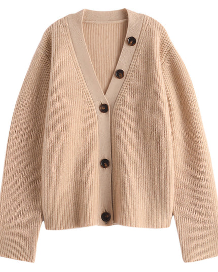 100% Pure Cashmere of Solid Color With Single-Breasted Sweater, Women V-Neck Cardigan ,Casual Thickened Knitted Loose Sweater