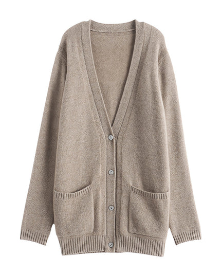 100% Pure Women's Cashmere V-Neck Cardigan, Loose Matching Solid Color Cardigan, Casual Coat Sweater