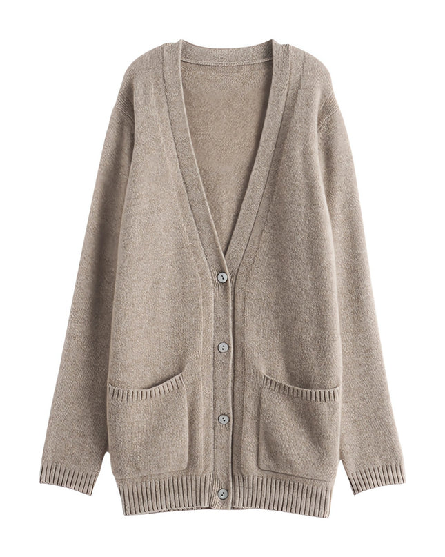 100% Pure Women's Cashmere V-Neck Cardigan, Loose Matching Solid Color Cardigan, Casual Coat Sweater