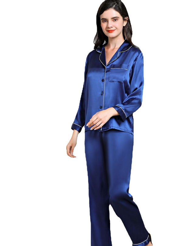 100% Silk Women's Fashion Silk Pajamas, Women's Long Sleeves & Pants Sets, Loose Sexy Home Wear