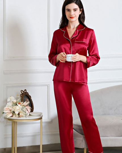 100% Silk Women's Fashion Silk Pajamas, Women's Long Sleeves & Pants Sets, Loose Sexy Home Wear