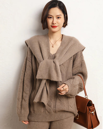 100% Luxary Cashmere  7G  fluffy hooded Shawl , Solid Color With Brioche Stitch Design, Easily to wear outside