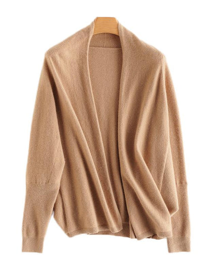 100% Cashmere Women's Casual Solid Color Cardigan, Early Autumn Design Thin Cardigan, Long-Sleeved Sweater Coat