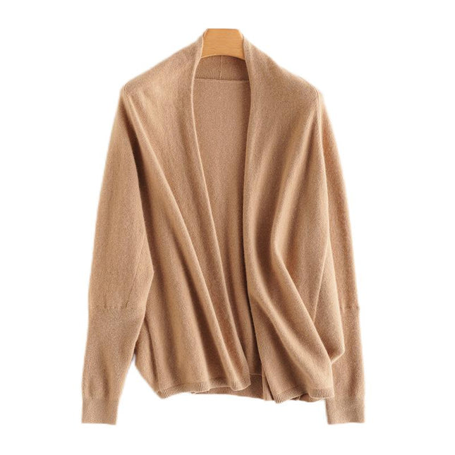 100% Cashmere Women's Casual Solid Color Cardigan, Early Autumn Design Thin Cardigan, Long-Sleeved Sweater Coat