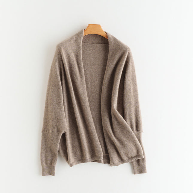 100% Cashmere Women's Casual Solid Color Cardigan, Early Autumn Design Thin Cardigan, Long-Sleeved Sweater Coat