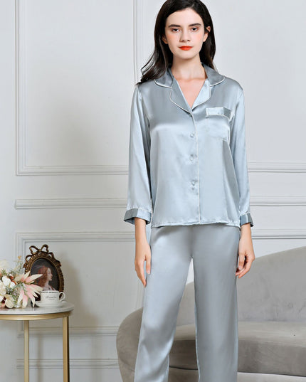 100% Silk Women's Fashion Silk Pajamas, Women's Long Sleeves & Pants Sets, Loose Sexy Home Wear