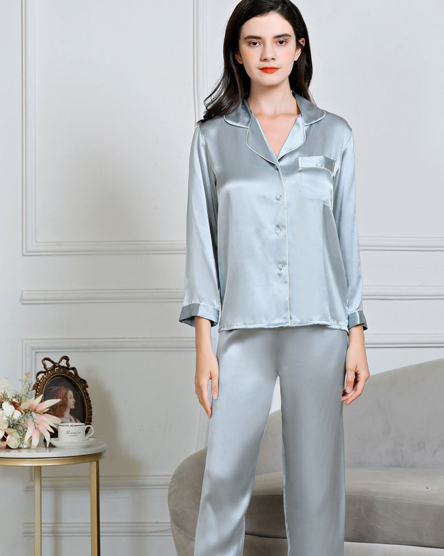 100% Silk Women's Fashion Silk Pajamas, Women's Long Sleeves & Pants Sets, Loose Sexy Home Wear