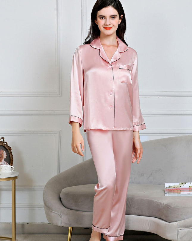 100% Silk Women's Fashion Silk Pajamas, Women's Long Sleeves & Pants Sets, Loose Sexy Home Wear