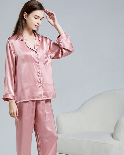 100% Silk Women's Fashion Silk Pajamas, Women's Long Sleeves & Pants Sets, Loose Sexy Home Wear