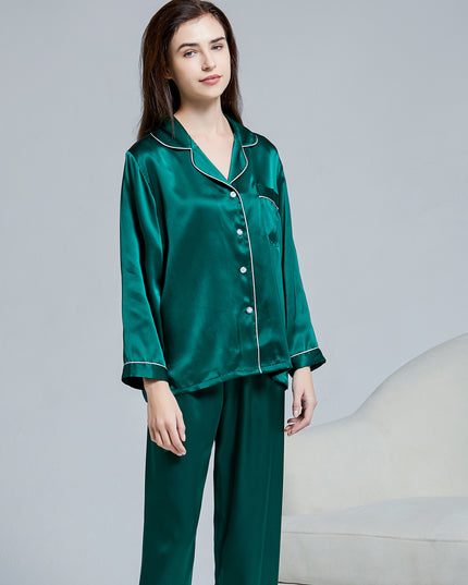 100% Silk Women's Fashion Silk Pajamas, Women's Long Sleeves & Pants Sets, Loose Sexy Home Wear