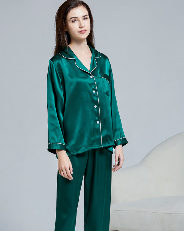 100% Silk Women's Fashion Silk Pajamas, Women's Long Sleeves & Pants Sets, Loose Sexy Home Wear