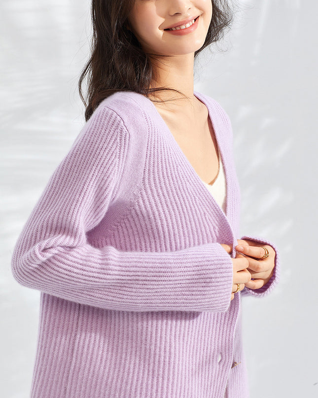 100% Pure Autumn  Generous  Cashmere Knitted Cardigan, Women's Long V-Neck Single-Breasted temperament,  Versatile Cashmere Sweater