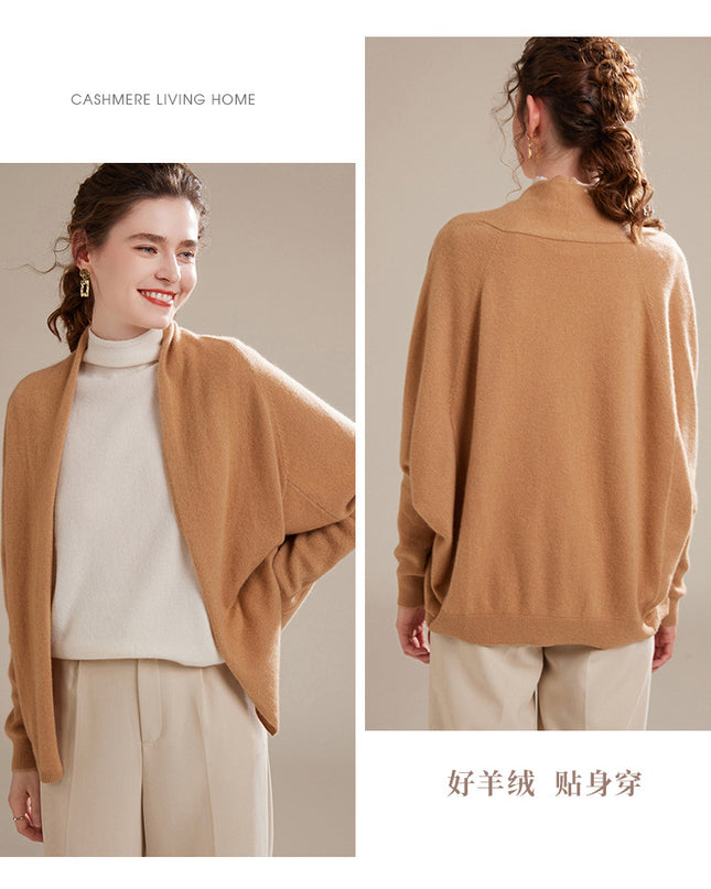 100% Cashmere Women's Casual Solid Color Cardigan, Early Autumn Design Thin Cardigan, Long-Sleeved Sweater Coat