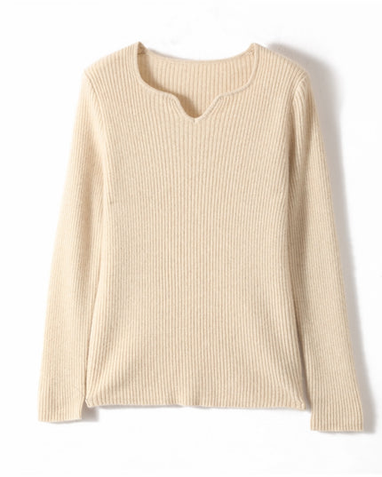 2023 Autumn Winter New Square V-neck Deep Rib 100% cashmere Sweater, low neck Slim knitwear Sweater