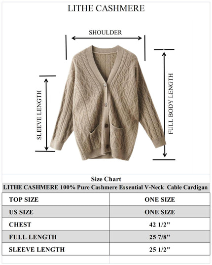 100%  Pure Light Luxury  Cashmere Cable V- Neck Cardigan, Women's Knitted Temperament Loose-Fitting  Outside Wear, Solid Color Daily Wear Sweater