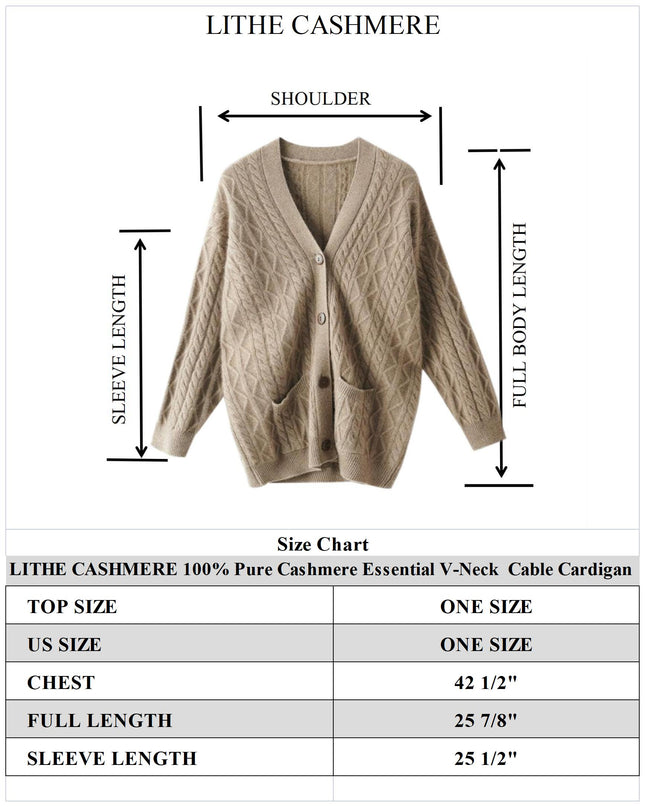 100%  Pure Light Luxury  Cashmere Cable V- Neck Cardigan, Women's Knitted Temperament Loose-Fitting  Outside Wear, Solid Color Daily Wear Sweater